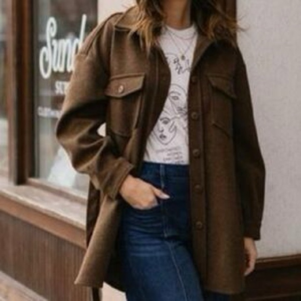 Oat New York Brown Button Down Shirt Jacket (Shacket) Size L